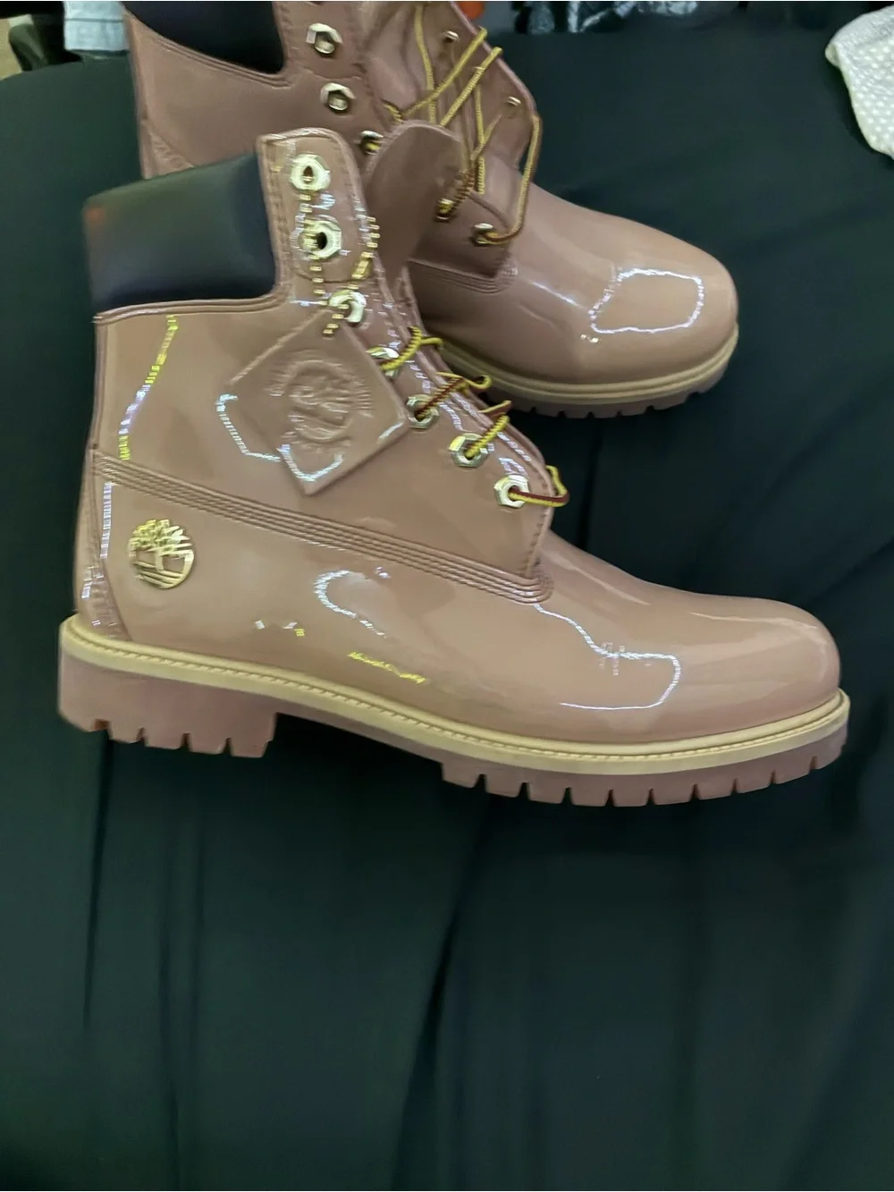 Timberland Patent Blush Pink Lace-Up Boots